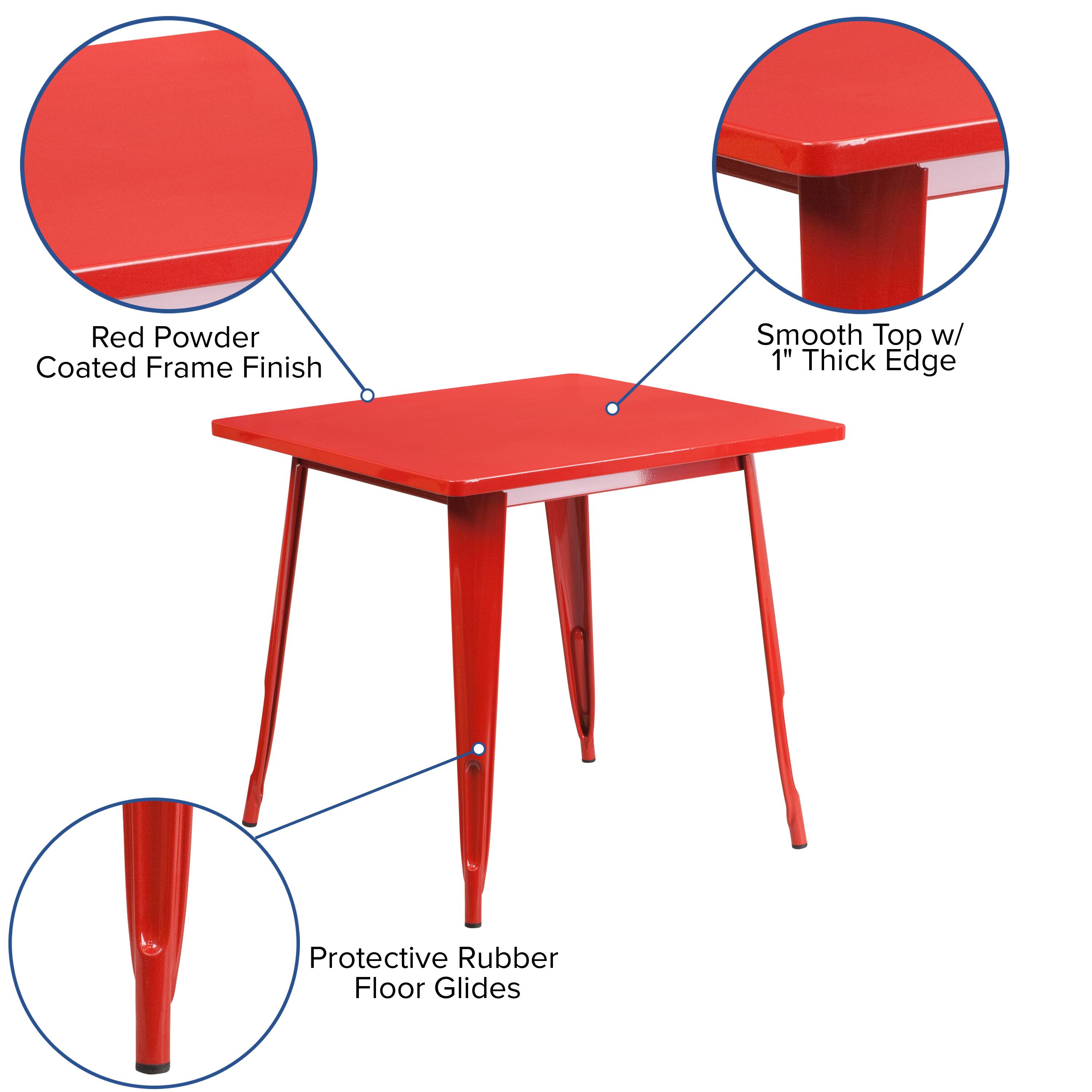 Red Powder Coated Frame Finish  
Smooth Top w/ 1" Thick Edge  
Protective Rubber Floor Glides