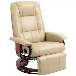 Homcom - Leather Manual Recliner, Adjustable Swivel Lounge Chair with Footrest, Armrest and Wrapped Wood Base - Cream White