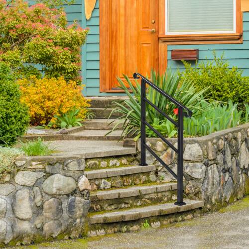 Alt View 5. Winado - 1-3 Steps Handrails Adjustable Wrought Iron Handrail Transitional Hand Rails, Stair Railing for Indoor Outdoor Garden - Black.