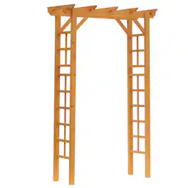 Outsunny - Wood Steel Outdoor Garden Arched Trellis Arbor with Natural Fir Wood & Side Panel for Climbing Vines - Orange