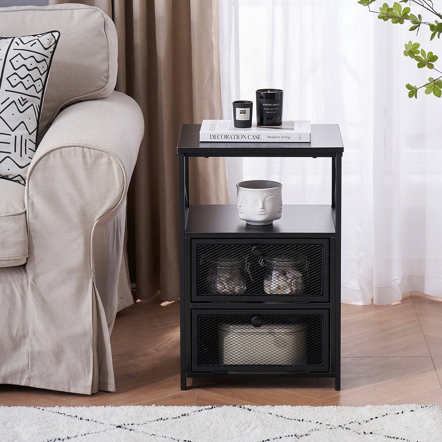 Vecelo Set Of 2 Modern Nightstand with Magic Flip Drawers, MDF Wood ...