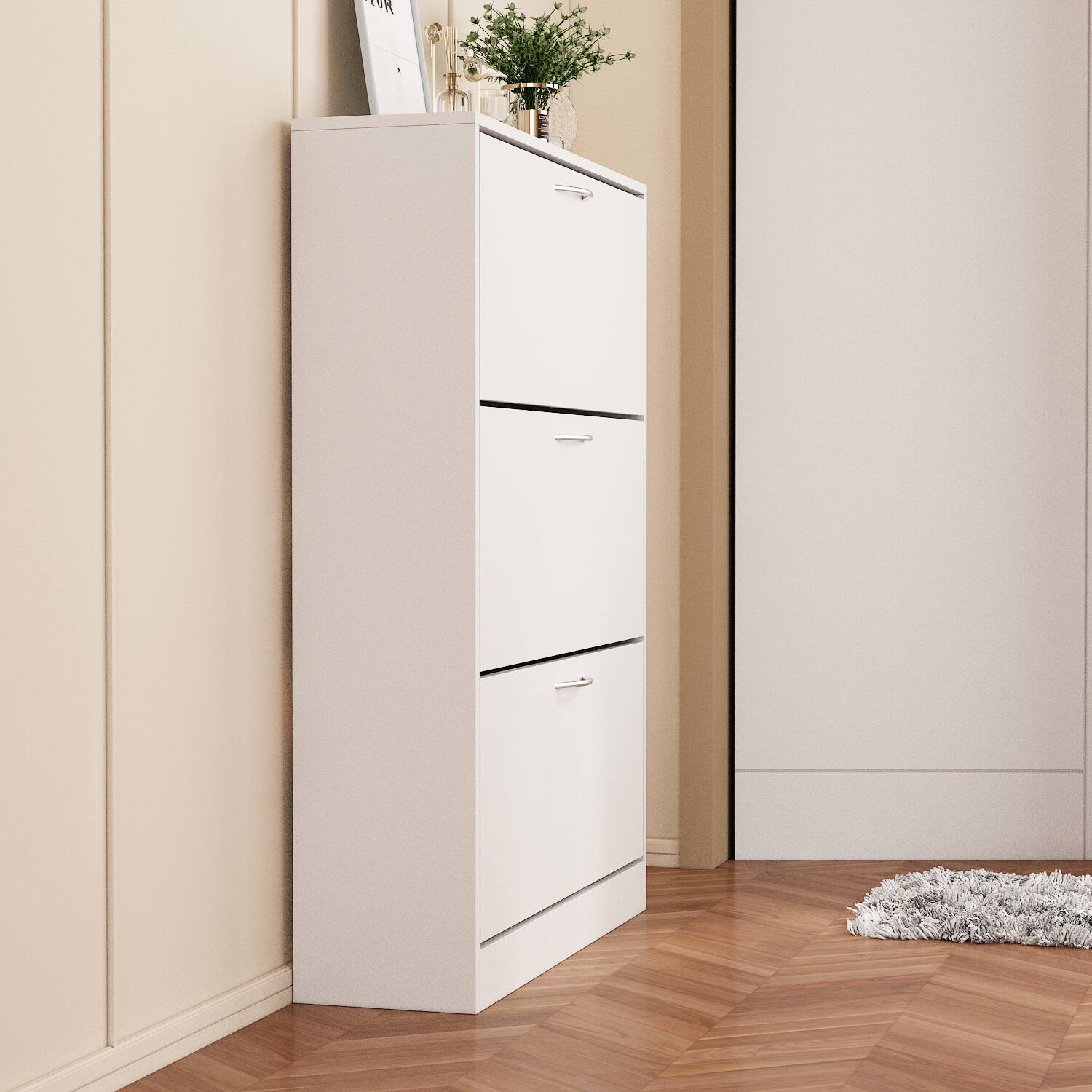 Alt View 9. Famapy - Famapy Vertical 3 - Tier Entryway Organizer Flip - Down Shoe Cabinet with Adjustable Shelves - White.