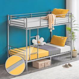 Winado - Metal Twin Bunk Bed Frame with Safety Rails Flat Ladder Full-Length Guardrail No Boxing Spring Needed for Teens Bedroom - Gray
