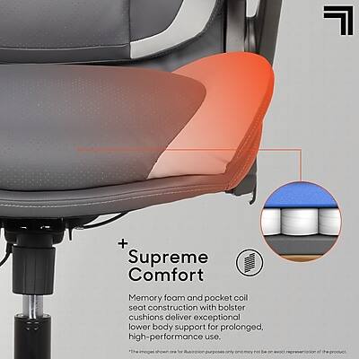+ Supreme Comfort  
Memory foam and pocket coil seat construction with bolster cushions deliver exceptional lower body support for prolonged, high-performance use.