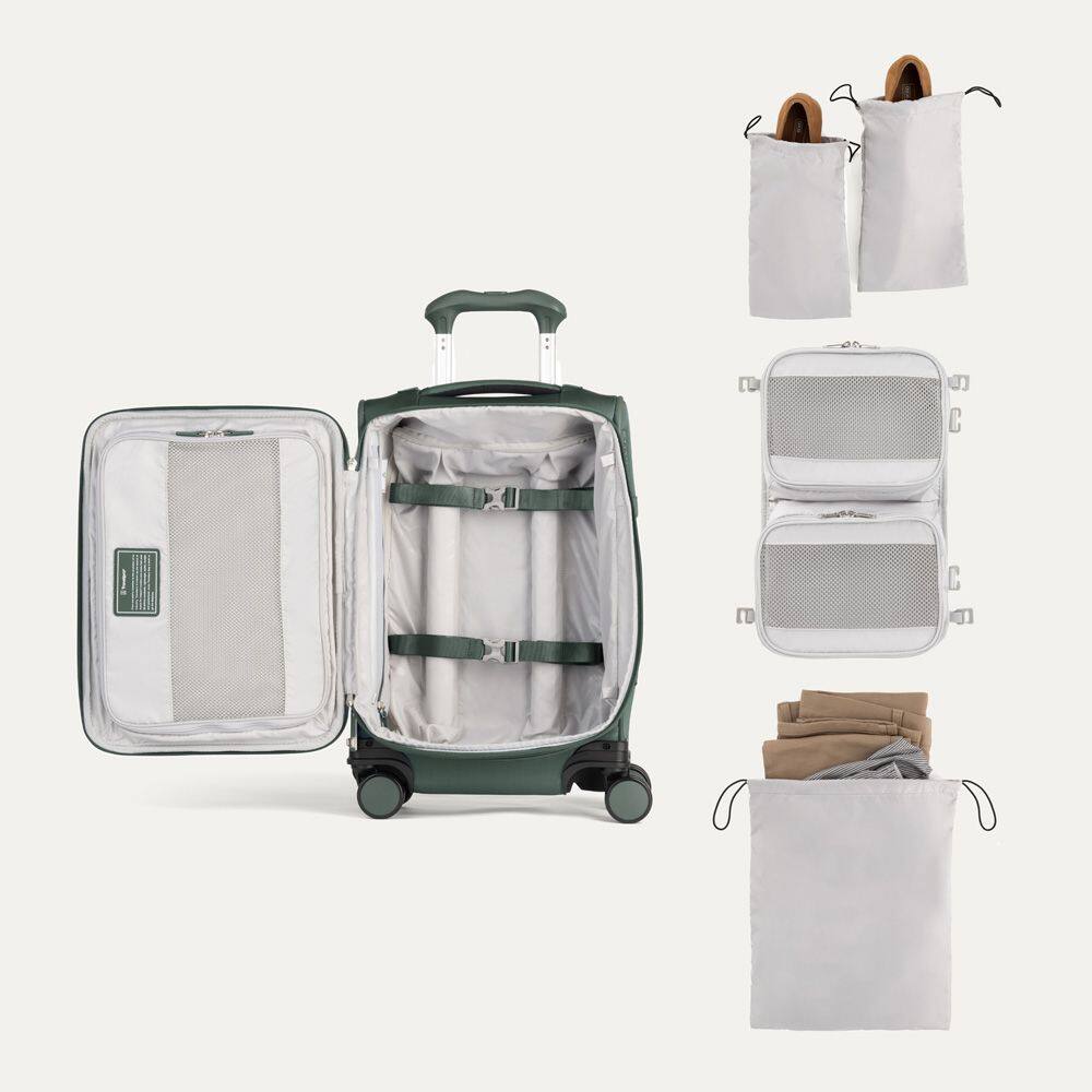 Left. Travelpro - Travelpro Versapack + Softside Carry-On & Medium Spinner Luggage Set - Desert Sage.