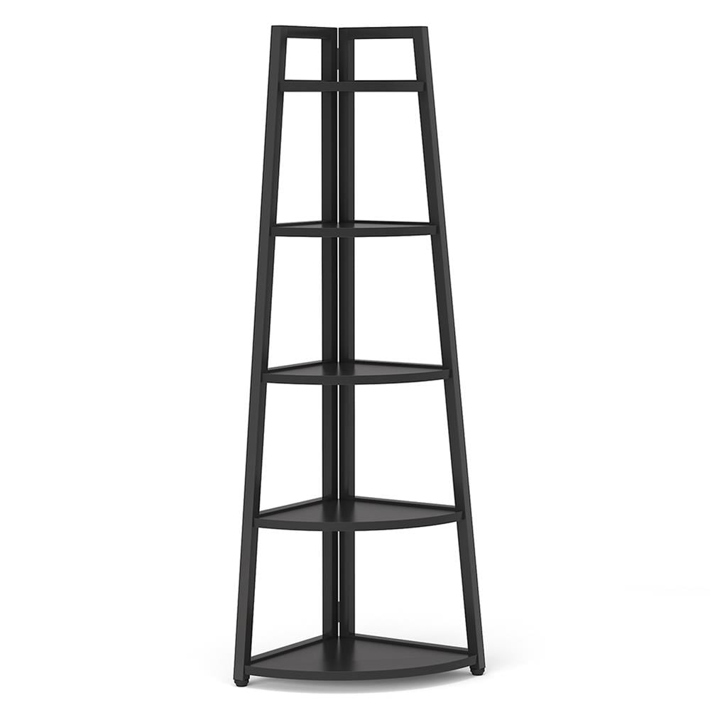 Left. Kadyn - Kadyn Bookshelf, Storage Shelf, Bookcase,5-Tier Corner Shelf, 70" Tall Corner Ladder Shelf Small Bookshelf,Black - Black.