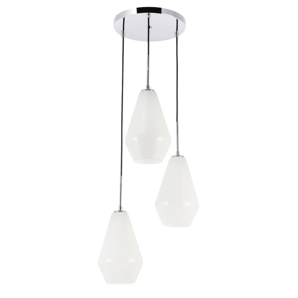 Alt View 6. Living District - Gene 3 Light Chrome And Frosted White Glass Pendant - Chrome And Frosted White Glass.