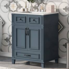 Loheer - 24 inch Bathroom Vanity with Sink, Solid Wood Frame Freestanding Cabinet - Blue