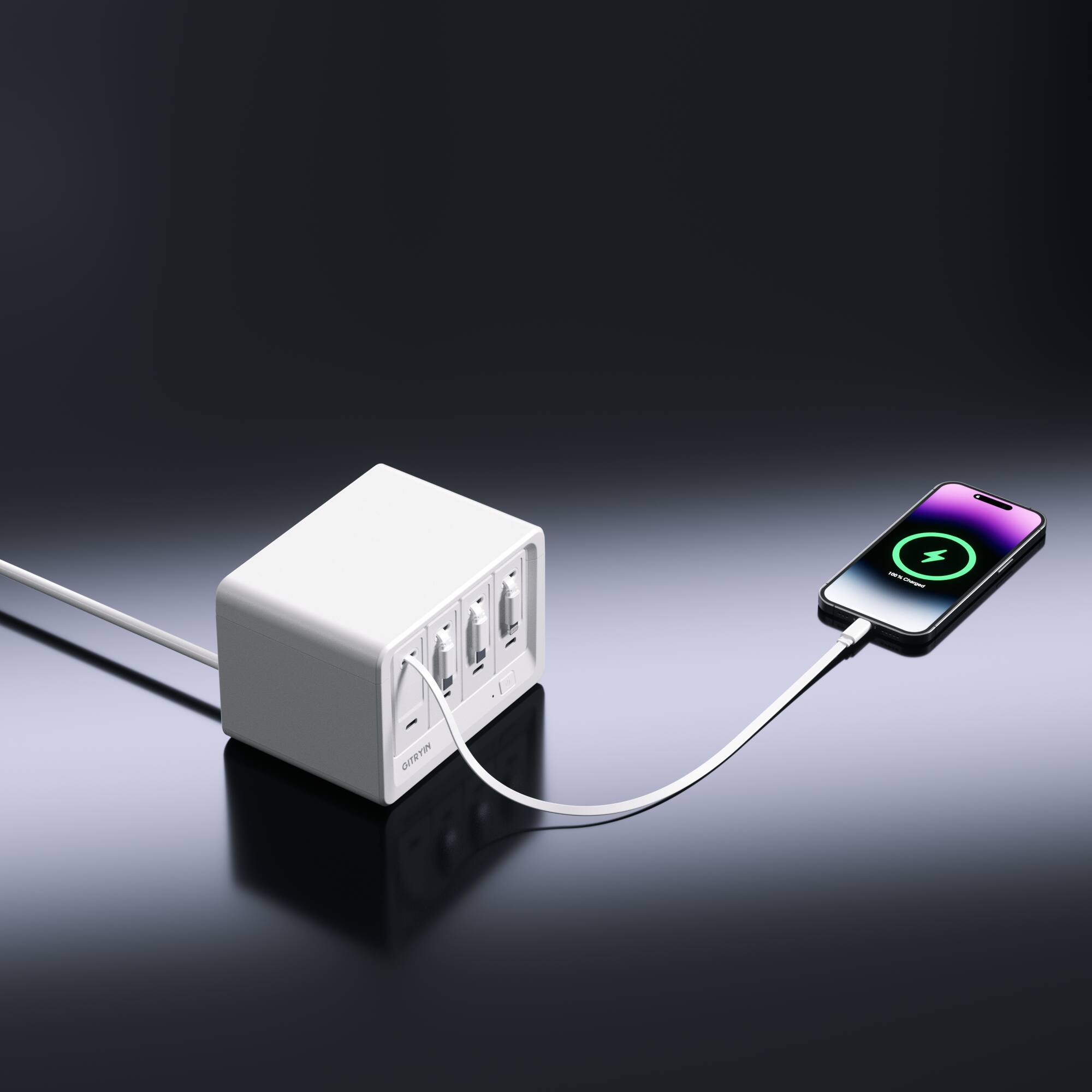 Alt View 5. Gitryin - Gitryin Desktop Charging Station+ 3 USB-C Retractable Charger +1 Lighting Retractable Charger, 40W, 31.5-In Cable White - White.