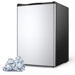SKONYON - Compact Upright Freezer 3 Cu Ft with Stainless Steel Door - Silver+Black