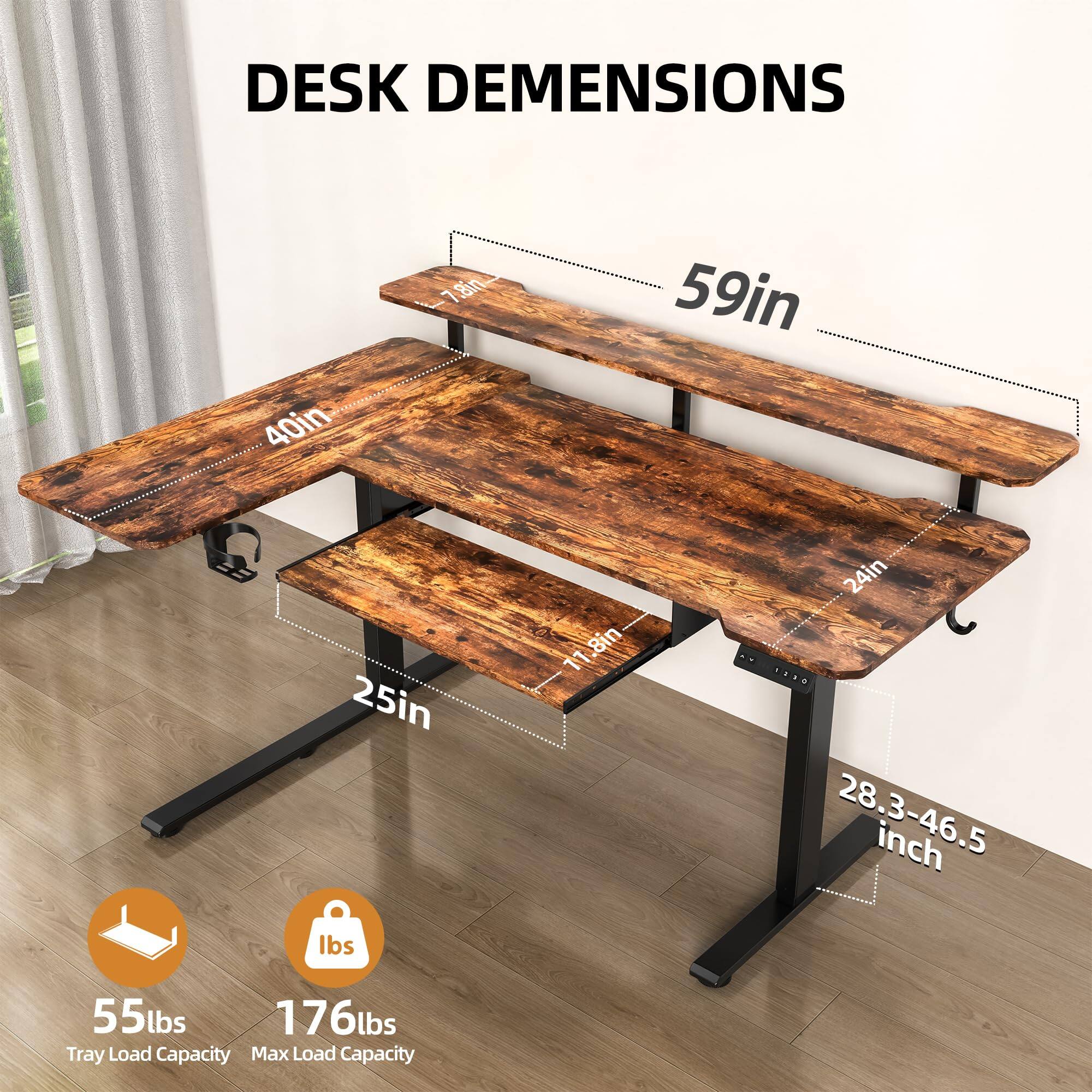 Fabibe 59 Inch L Shaped Standing Desk With Shelves And Electric Corner ...