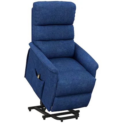 Front. Homcom - Power Lift Recliner Brown: Fabric Easy Assembly w/Remote & Side Pockets, Elderly Living Room Chair - Dark Blue.