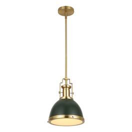 Jonathan Y - Homer 10" 1-Light Modern Industrial Metal LED Dome Pendant, Kombu Green/Brass Gold - Kombu Green/Brass Gold with Kombu Green Shade