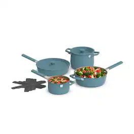 Bella - Fits-anywhere Kitchenware: 9-Piece Store More Ceramic Nonstick Cookware Set - Surf
