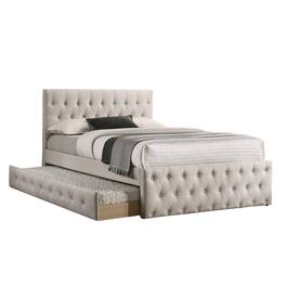 Manhattan Lane - Nek Wood Full Size Upholstered Bed with Twin Trundle, Burlap Frame - Taupe