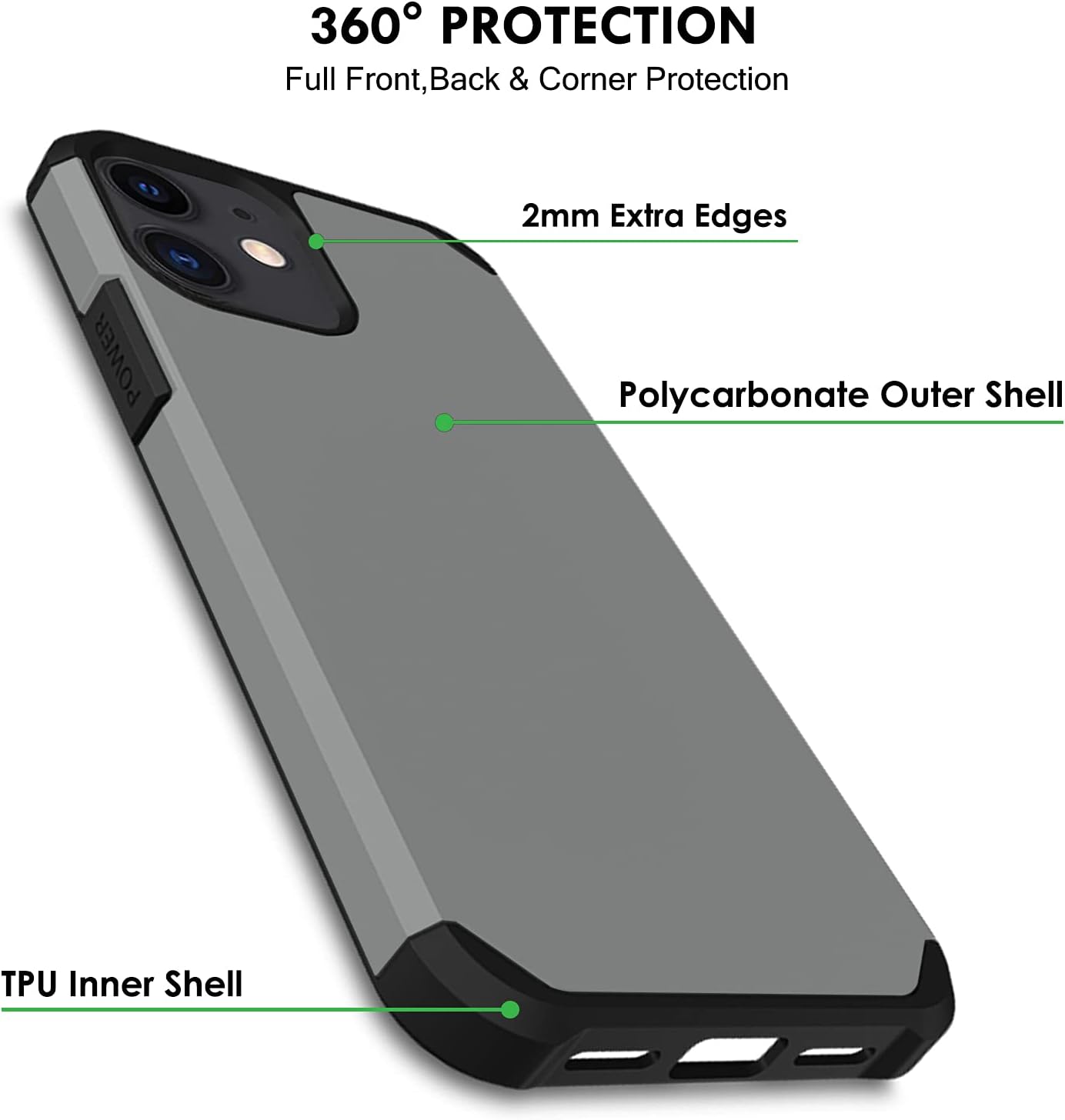 360° PROTECTION  
Full Front, Back & Corner Protection

2mm Extra Edges

Polycarbonate Outer Shell

TPU Inner Shell