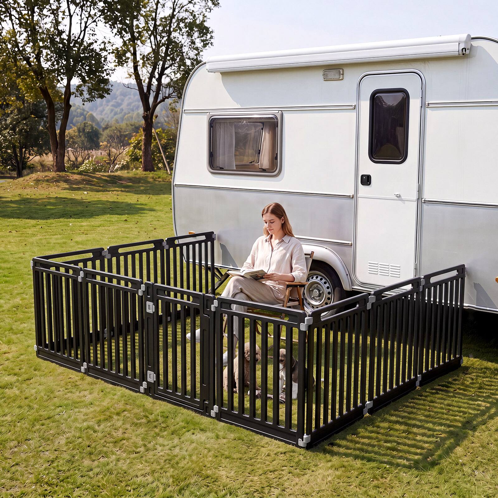 Alt View 3. Gymax - Gymax Indoor Outdoor Dog Playpen w/Door Lock 31.5'' Height 10 Panels for RV Camping Black - Black.