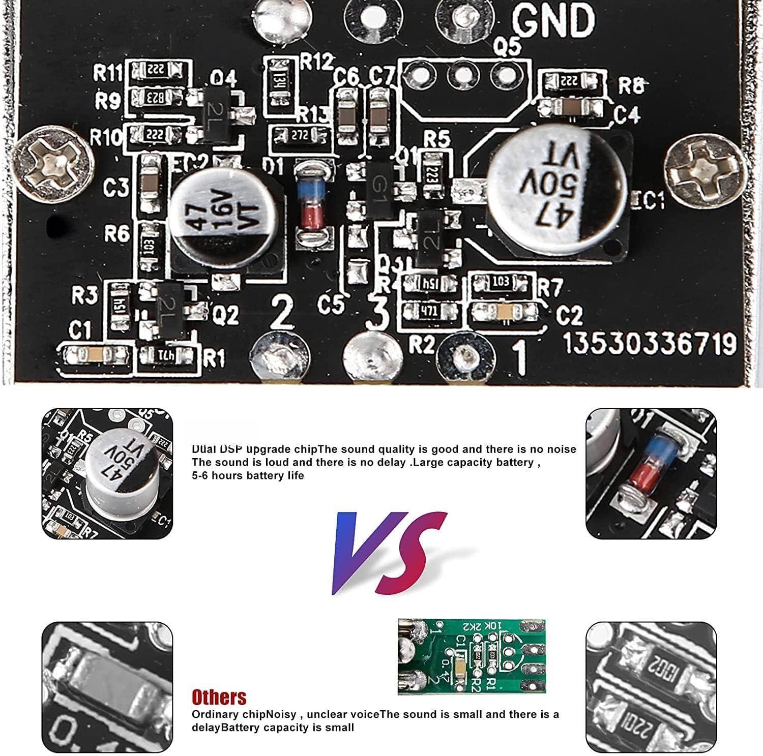 Sure, here is the corrected and grouped text from the image:

---

**SSS N R12 R11 A 04 C6_C7 R9 823 R13 R10 222 272 R5 E2 D1 223 C3 47 6V VT R6 2 D31 R hSl R3 154 Q2 2 C5 3 471 C1 R2 U Ilh R1 GND Q5 SSS R8 C4 VT 50V IC1 47 103 R7 e C2 13530336719 1 R5 ! 50V VT Uual USP upgrade chip**

**The sound quality is good and there is no noise. The sound is loud and there is no delay. Large capacity battery, 47 5-6 hours battery life.**

**EC1 RZ VS 2K2 10K C10 P R2 R1 Others Ordinary chipNoisy unclear voice. The sound is small and there is a delay. Battery capacity is small.**

---

**Uual Usp