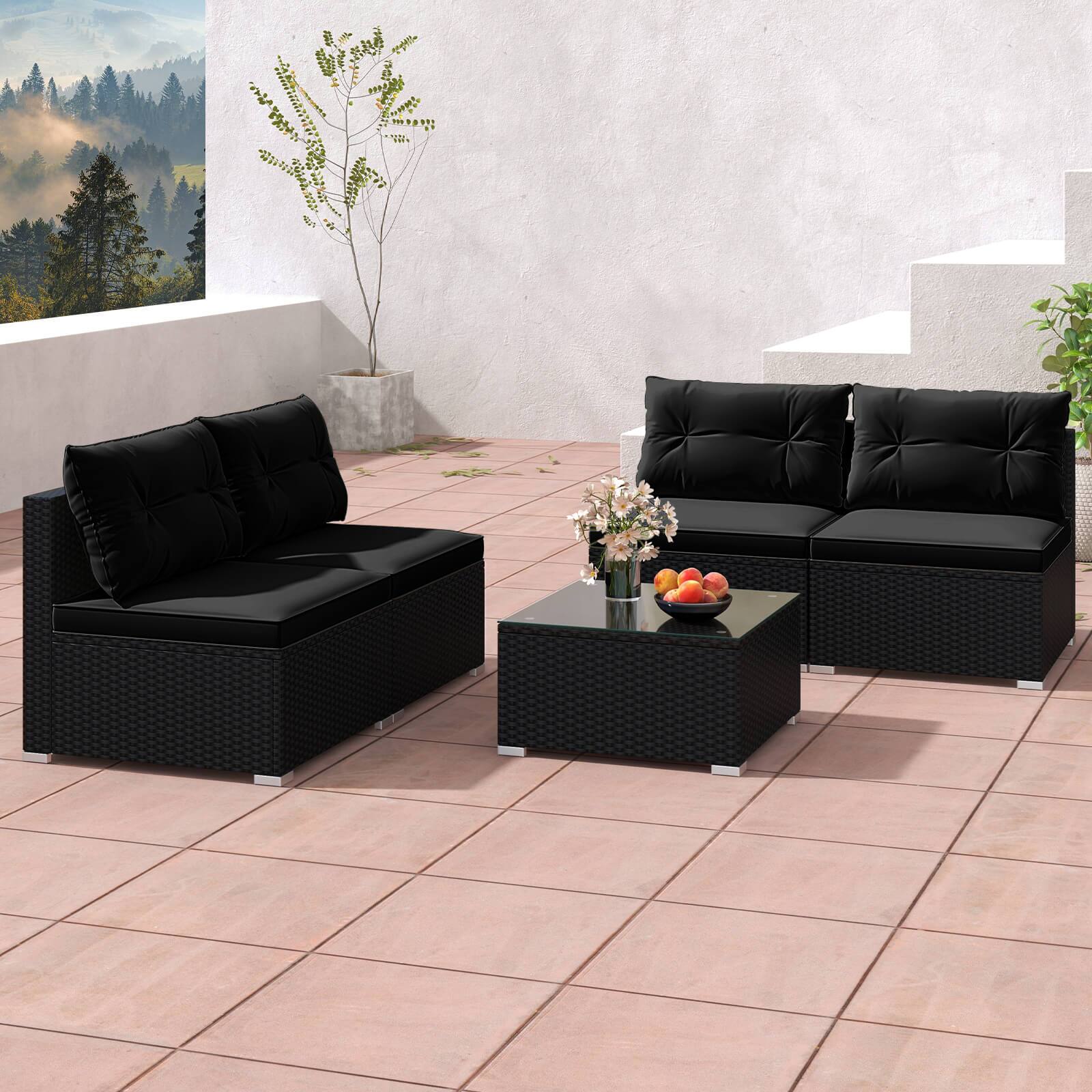 Alt View 4. Costway - Costway 5 Piece Outdoor Furniture Set with Seat & Back Cushions Tempered Glass Tabletop - Black.