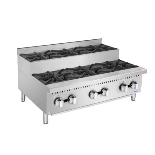 Alt View 3. Koolmore - 36 in. Commercial Six-Burner Step Up Gas Range, 156000 BTU in Stainless-Steel (KM-CRSU-36) - Silver.