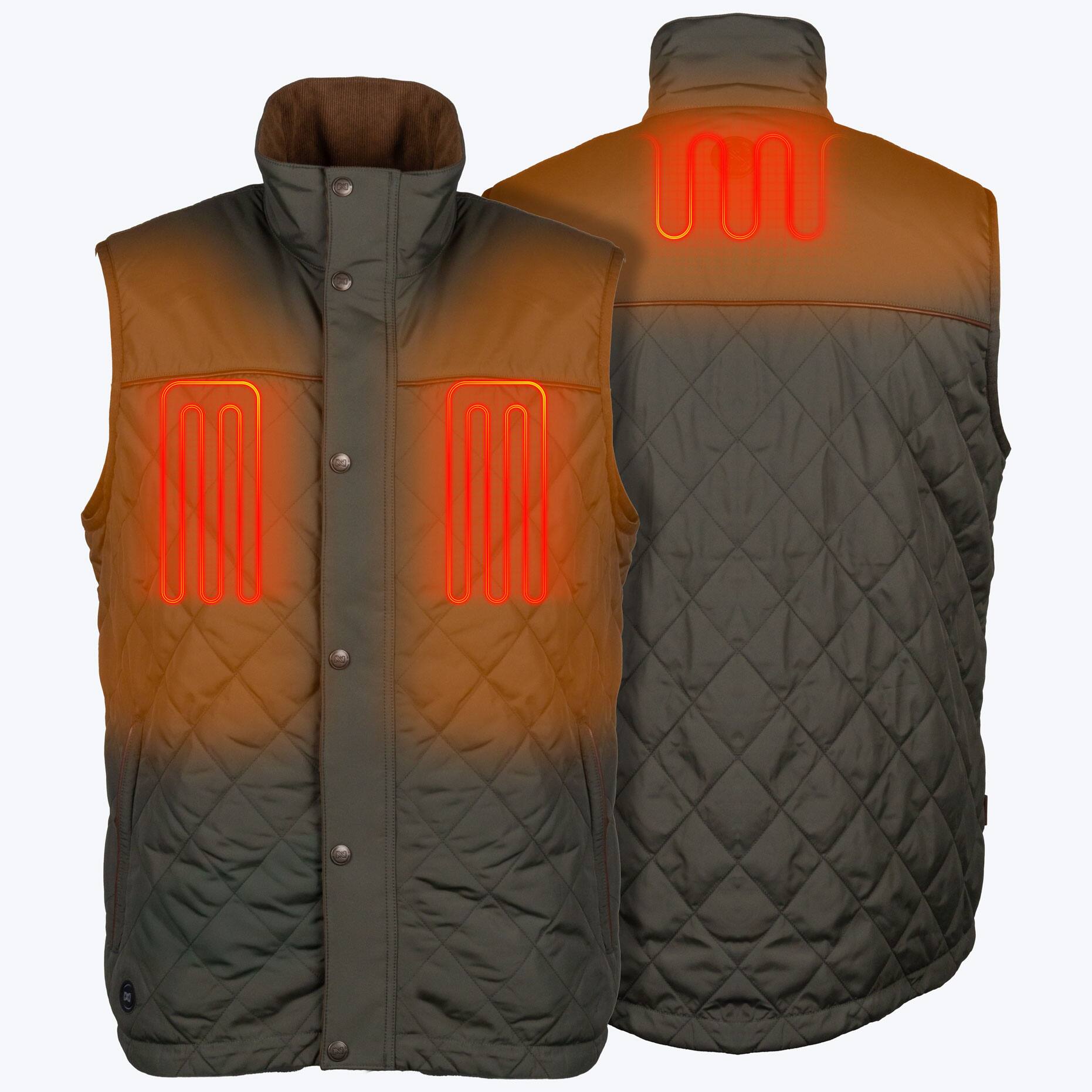 Angle. Mobile Warming - App Controlled Men's Duke Heated Vest - Forest Green.