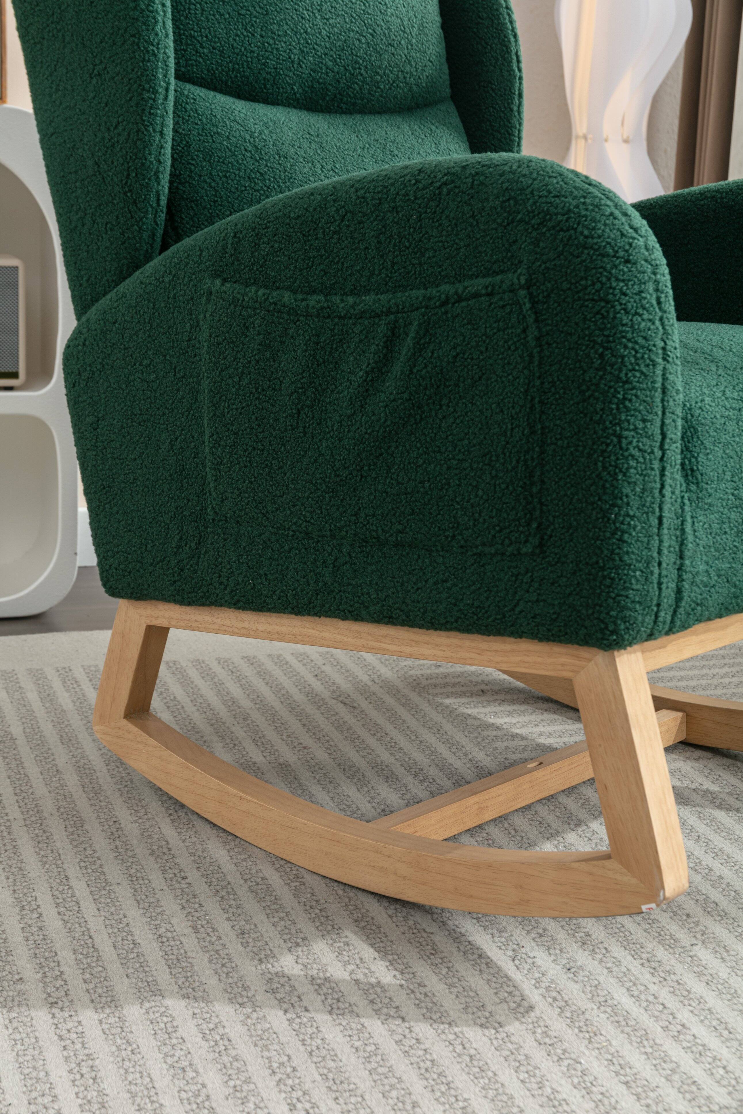 Alt View 1. Anysun - Teddy Fabric Rocking Chair With Packet Wood Legs - Green.