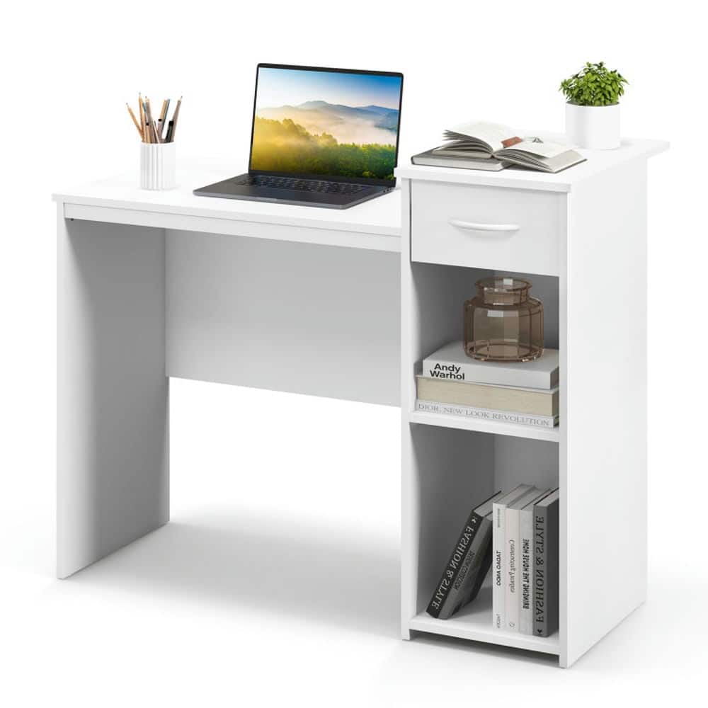 Kadyn - Computer Desk with Drawer Modern Laptop PC Desk with Adjustable Shelf and Cable Hole- Home Office Desks - White