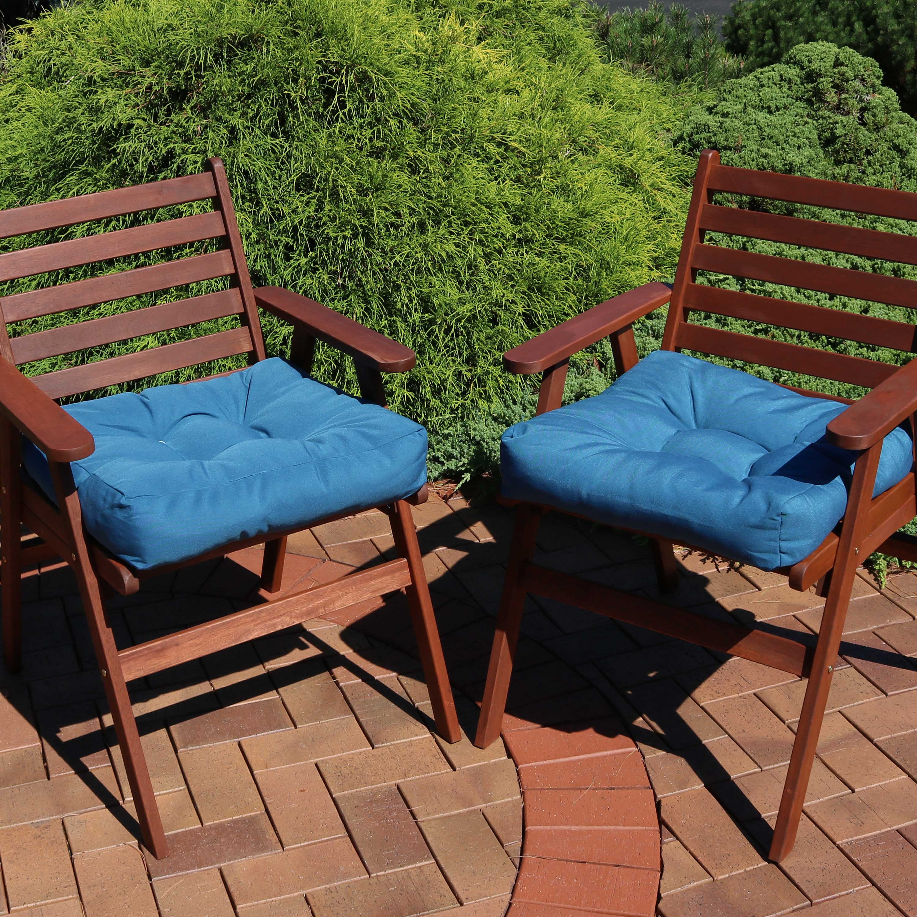 Alt View 3. Sunnydaze - Outdoor Square Olefin Tufted Seat Cushions - Set of 2 - Blue.