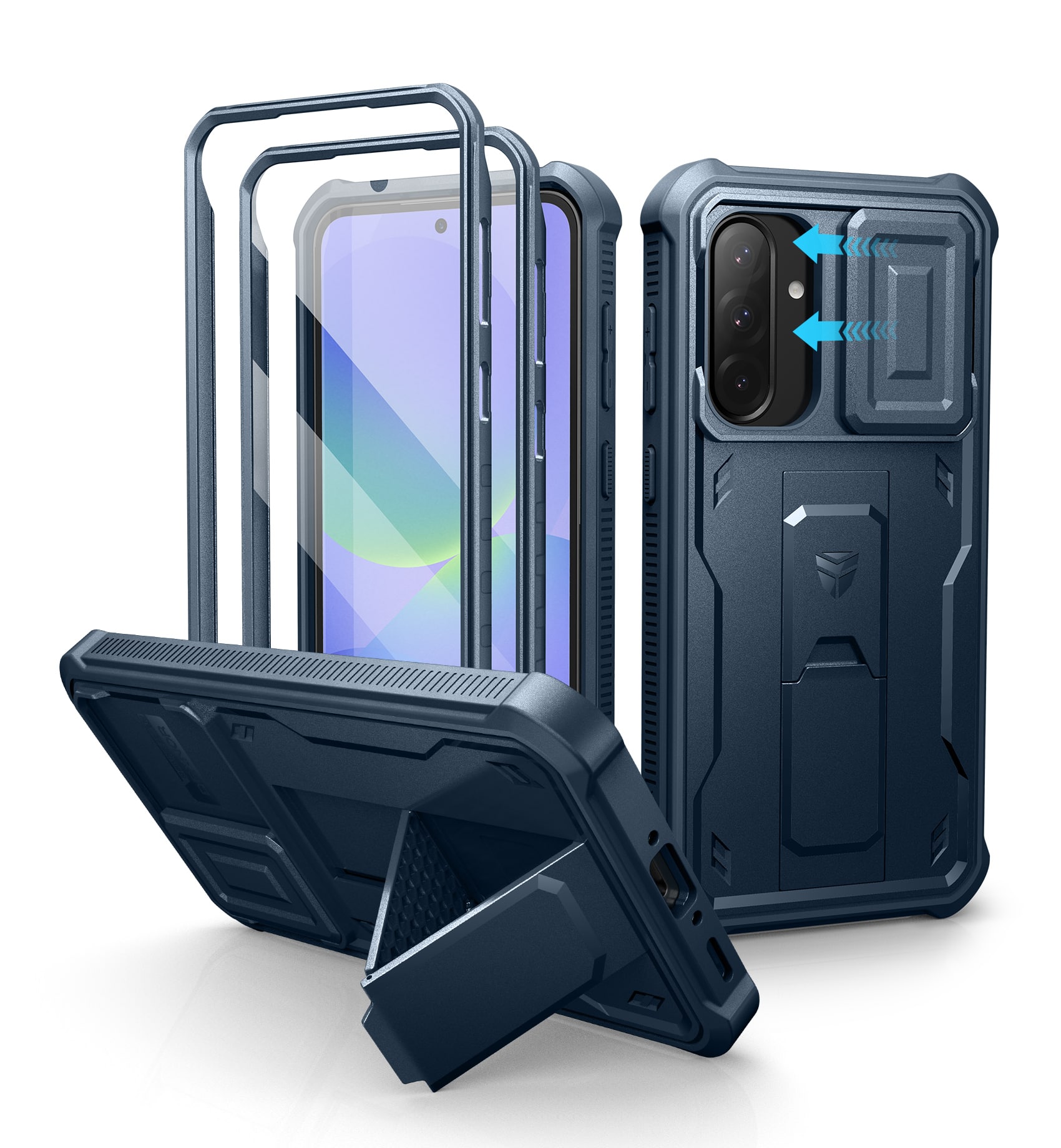 Front. dexnor - Dexnor Case for Samsung Galaxy A36, Slide Camera Cover & Kickstand with 2 Front Frame Screen Protector,Navy Blue - Navy Blue.