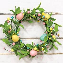 BreeBe - Easter Eggs & Herb Leaves Wreath 12" - Multicolor