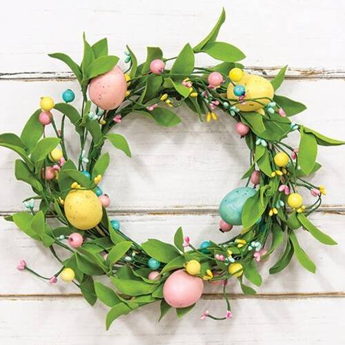 Front. BreeBe - Easter Eggs & Herb Leaves Wreath 12" - Multicolor.