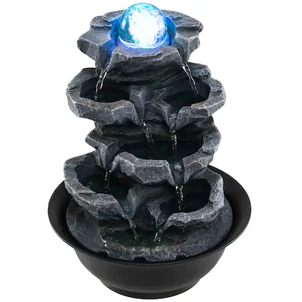 Front. Gymax - Gymax Tabletop Water Fountain w/Rolling Crystal Ball Color-Changing LED Light Pump - Black.