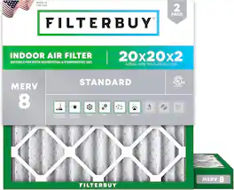 Filterbuy - 20x20x2 MERV 8 Dust & Allergy Defense, Electrostatic Pleated HVAC AC Furnace Air Filters Replacement (2-Pack) - Silver