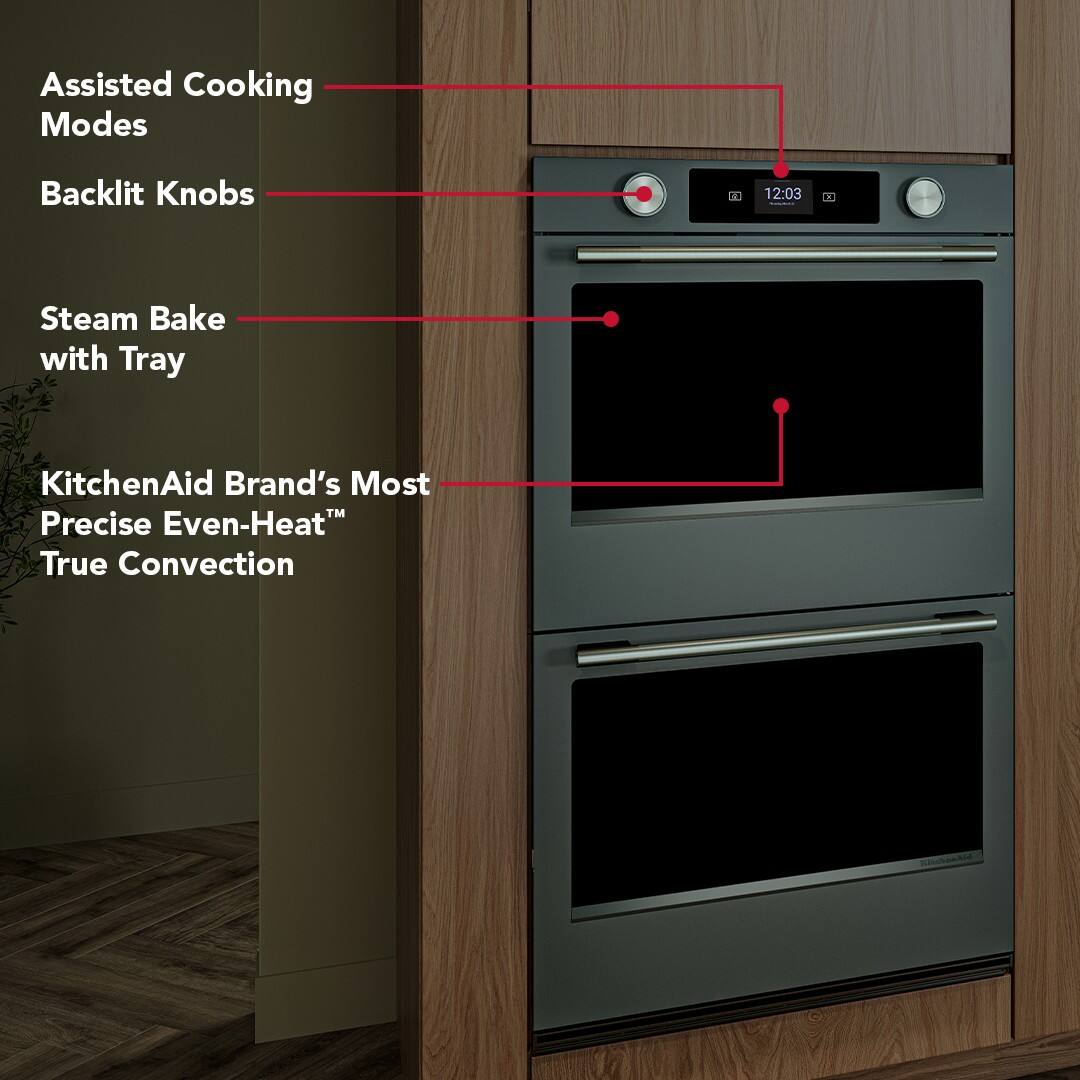 - Assisted Cooking Modes
- Backlit Knobs
- Steam Bake with Tray
- KitchenAid Brand's Most Precise Even-Heat™ True Convection