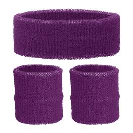 Unique Bargains - Sweatband Set, 1pc Headband + 2pcs Wristbands Moisture Wicking Breathable Athletic Bands 3pcs for Sports - Dark Purple
