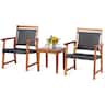 Costway - 3PCS Patio Rattan Bistro Set Acacia Wood Frame Armrest Chairs Garden - Reddish Brown