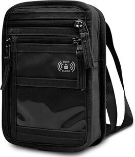 Wikistore - RFID Blocking Neck Wallet Crossbody Bag Travel Passport Holder Security Pouch - Black