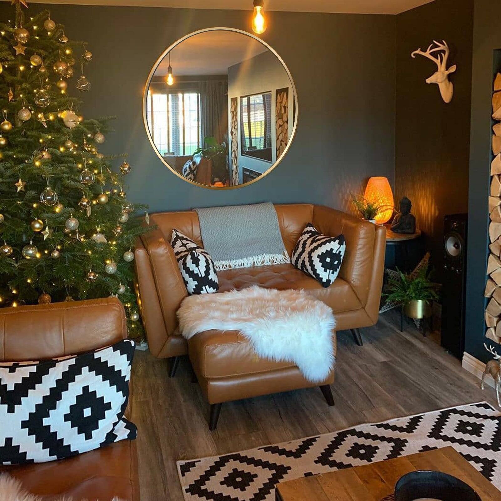 Angle. BreeBe - 24 Inch Gold Metal Framed Round Bathrrom Mirror for Wall.(W2203P182026) - Gold.