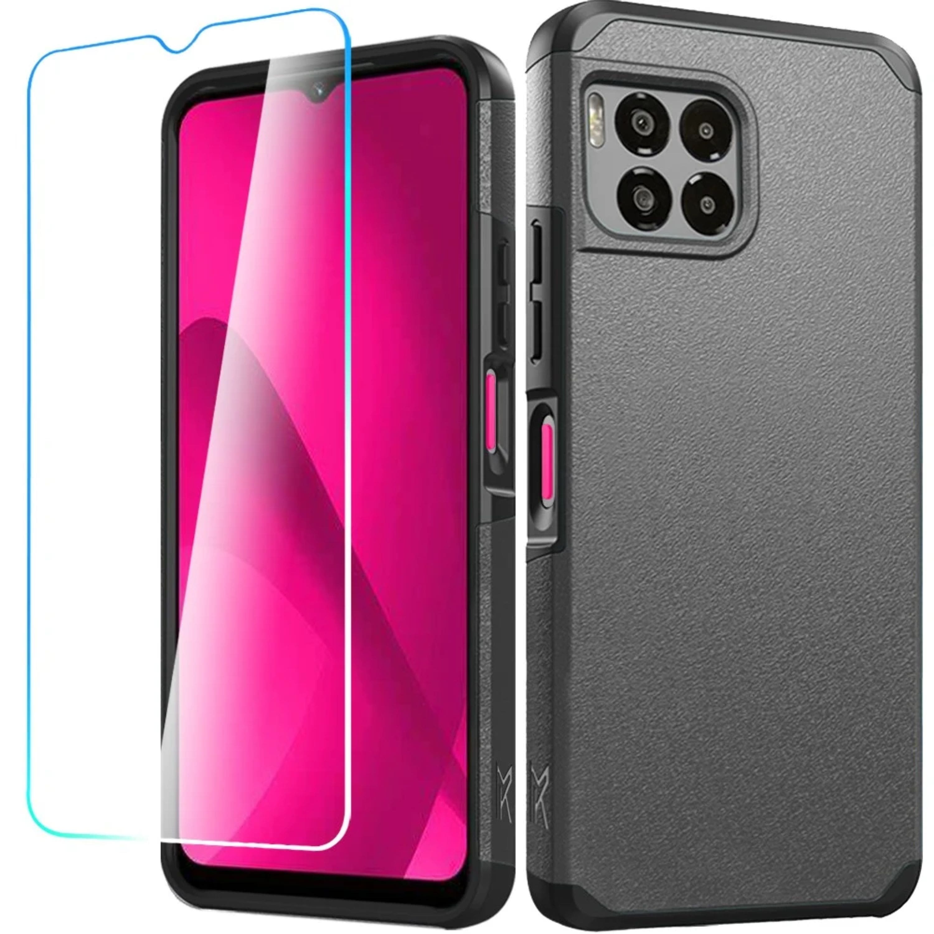Kitcheniva - Dual Layers Rugged Cover With Tempered Glass For REVVL 7 Pro 5G - Charcoal Grey