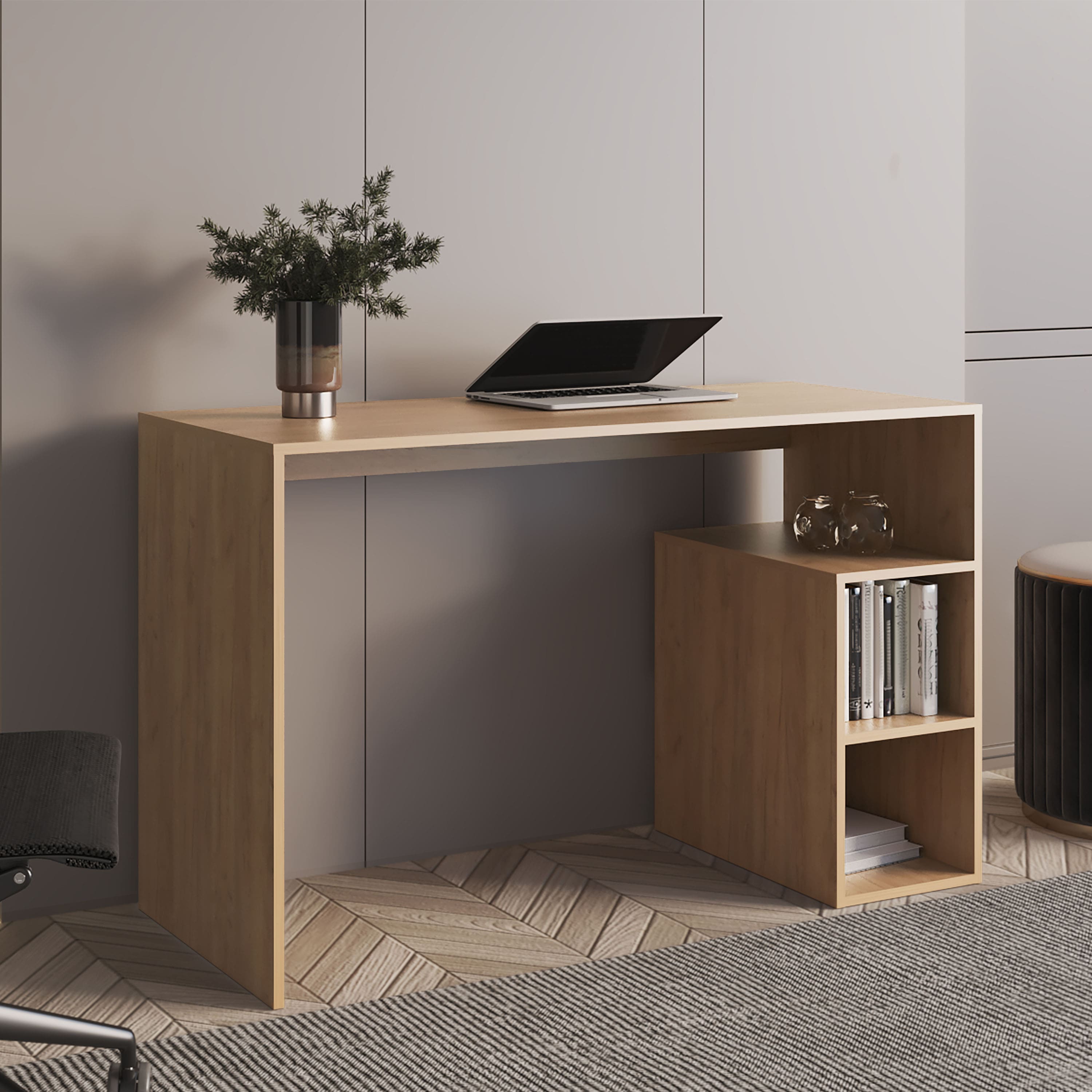Tiramisubest - Computer Desk, 3 Shelves, Light Pine - Oak