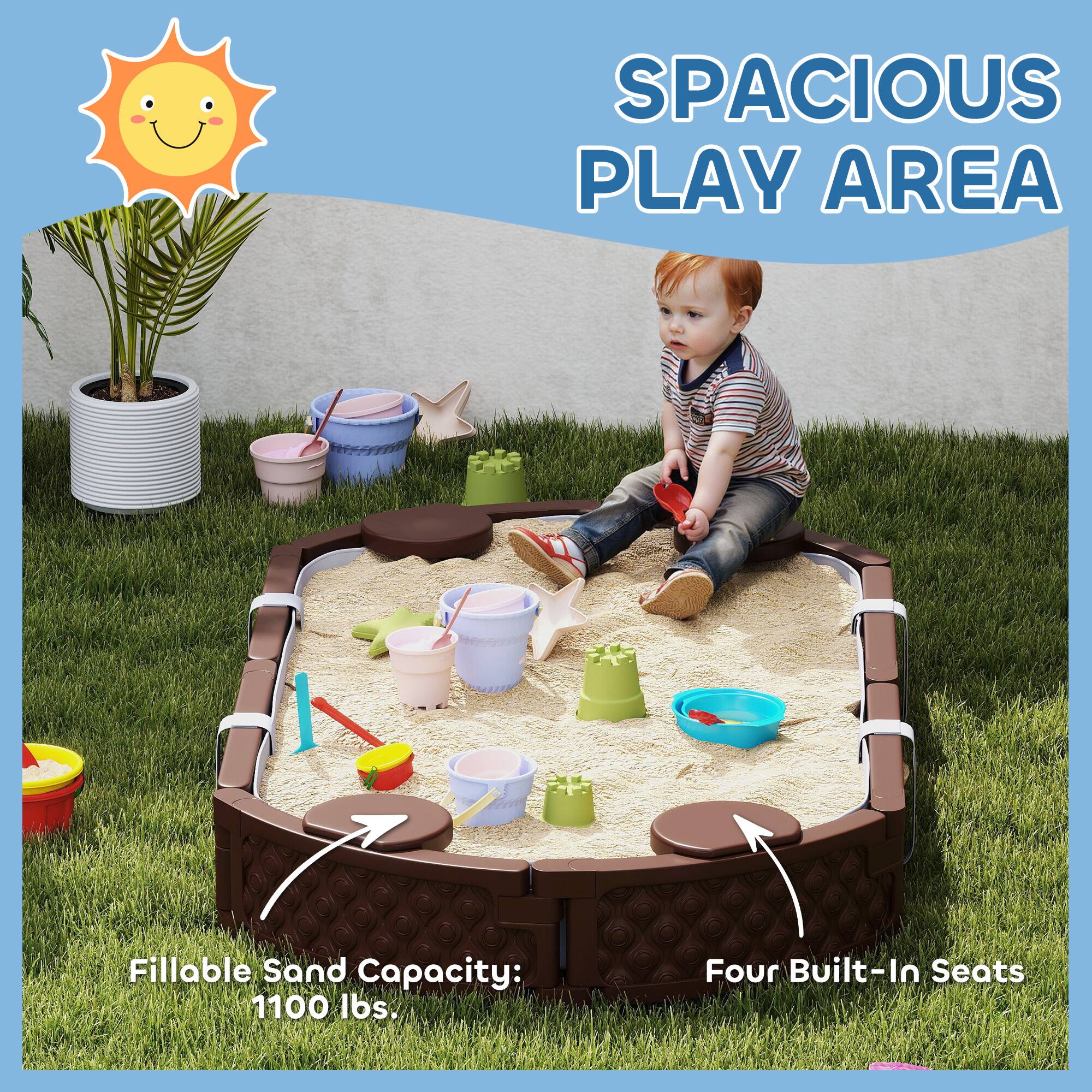 SPACIOUS PLAY AREA

Fillable Sand Capacity: 1100 lbs.

Four Built-In Seats