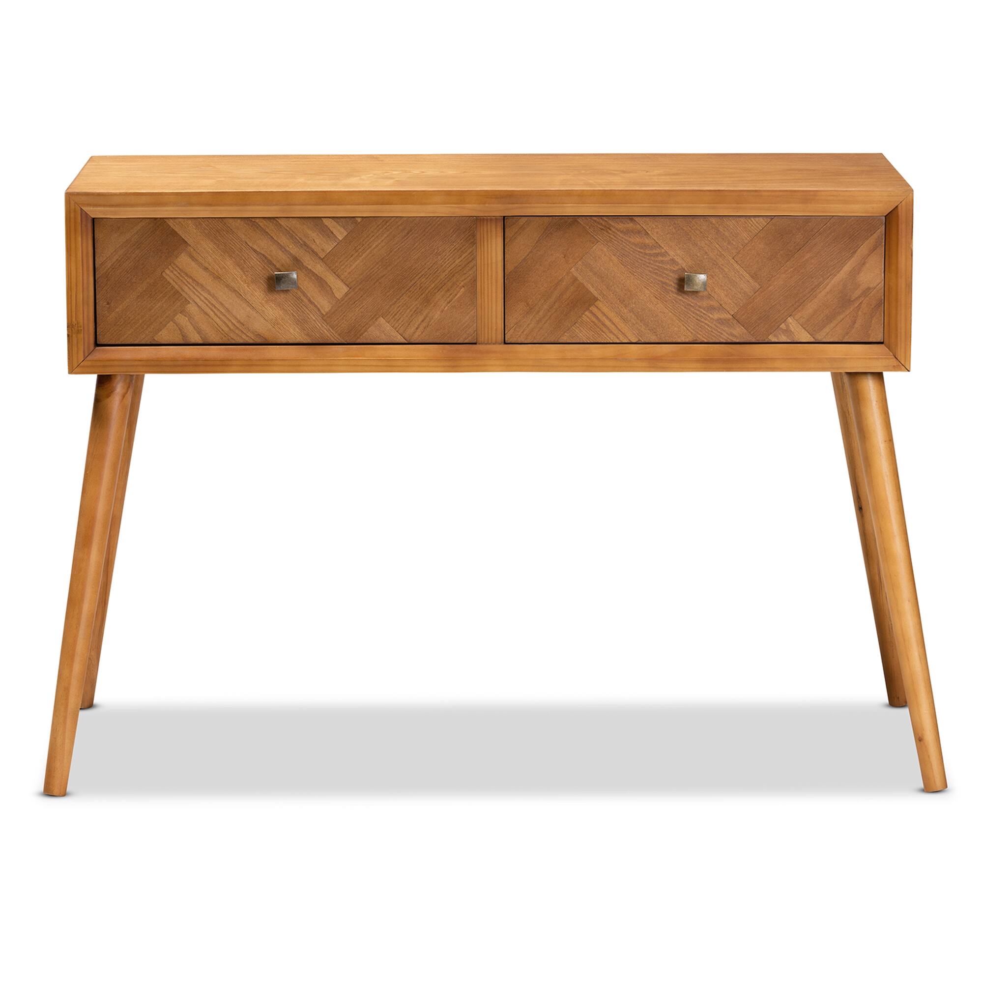 Left. Baxton Studio - Mae Mid-Century Modern Finished Wood 2-Drawer Console Table - Brown.