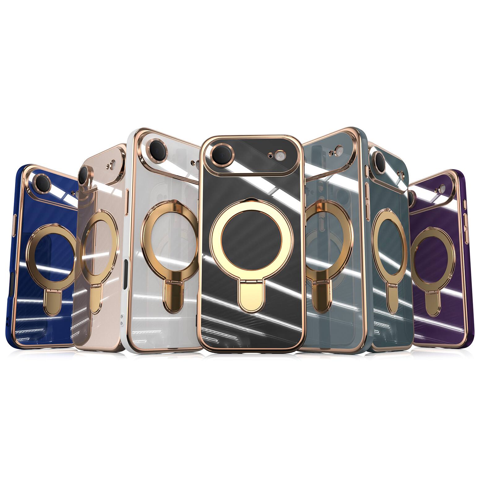 Alt View 3. Dteck - Mag Safe Case for Apple iPhone Air,Slim Shockproof TPU Case with Metal Stand Plated Bumper Bulit in Glass Lens Film - Black.