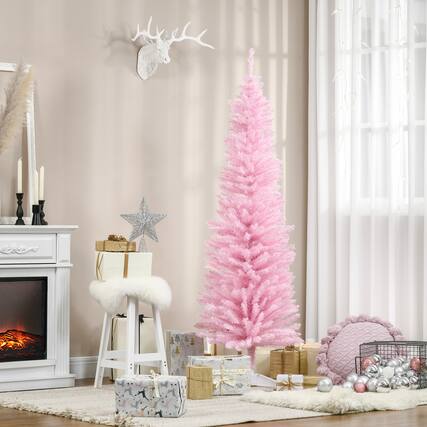 Front. VAVSEA - 6 ft Pink Pencil Christmas Tree Artificial Slim, 390 Tips Unlit Xmas Tree with Detachable Stand for Indoor Holiday Decor - Pink.