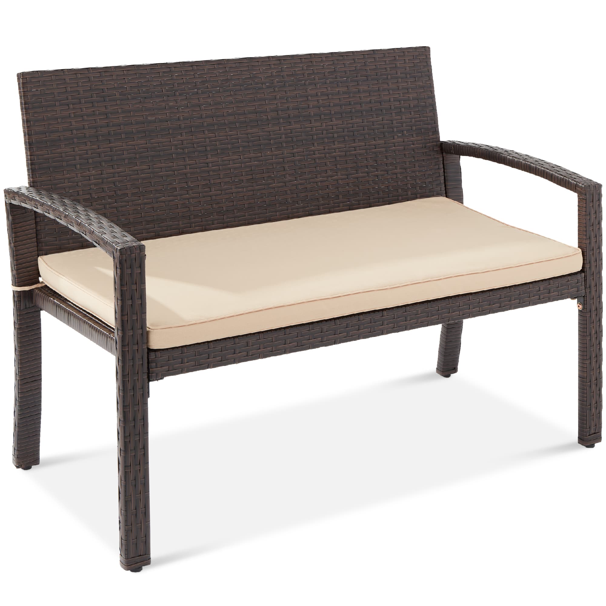 Best Choice Products - 2-Person Outdoor Wicker Bench Garden Patio Porch Furniture w/ 700lb Capacity - Brown/Tan