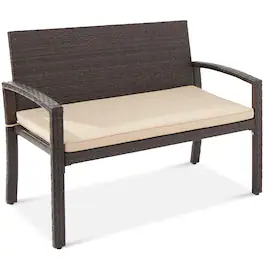 Best Choice Products - 2-Person Outdoor Wicker Bench Garden Patio Porch Furniture w/ 700lb Capacity - Brown/Tan