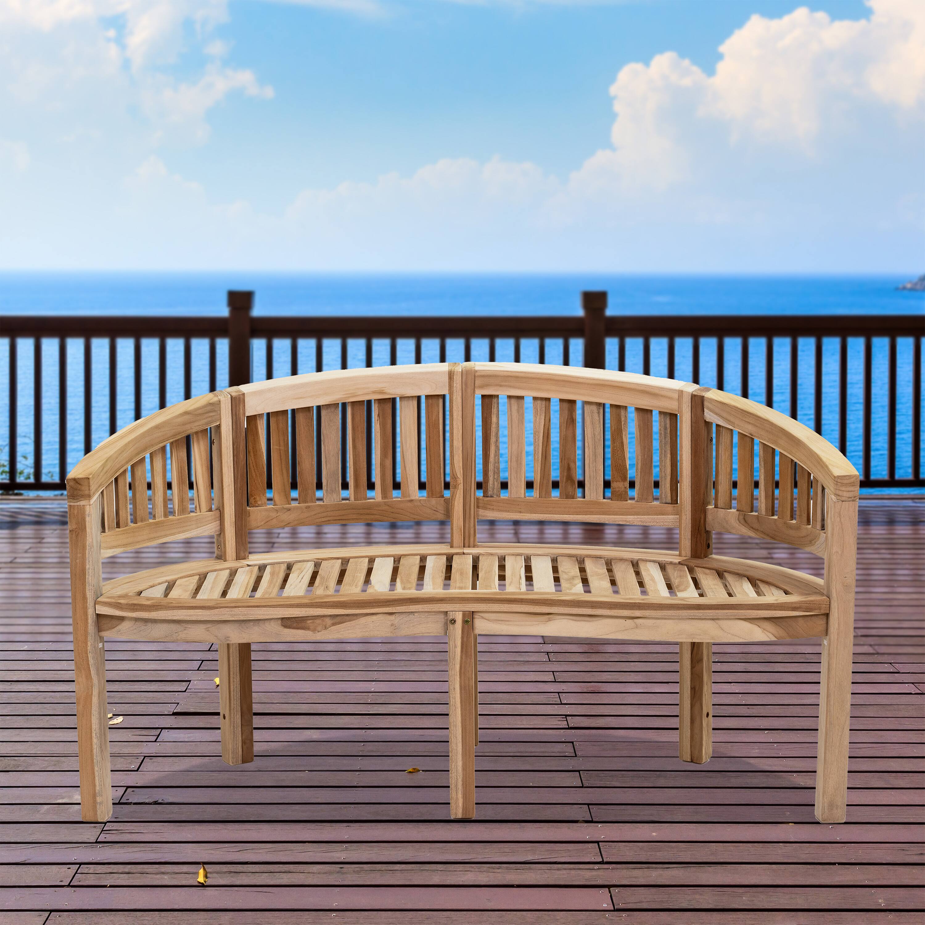 Alt View 8. Sunnydaze - Outdoor Wooden Teak Banana Bench for Garden or Patio - 59" - Brown.