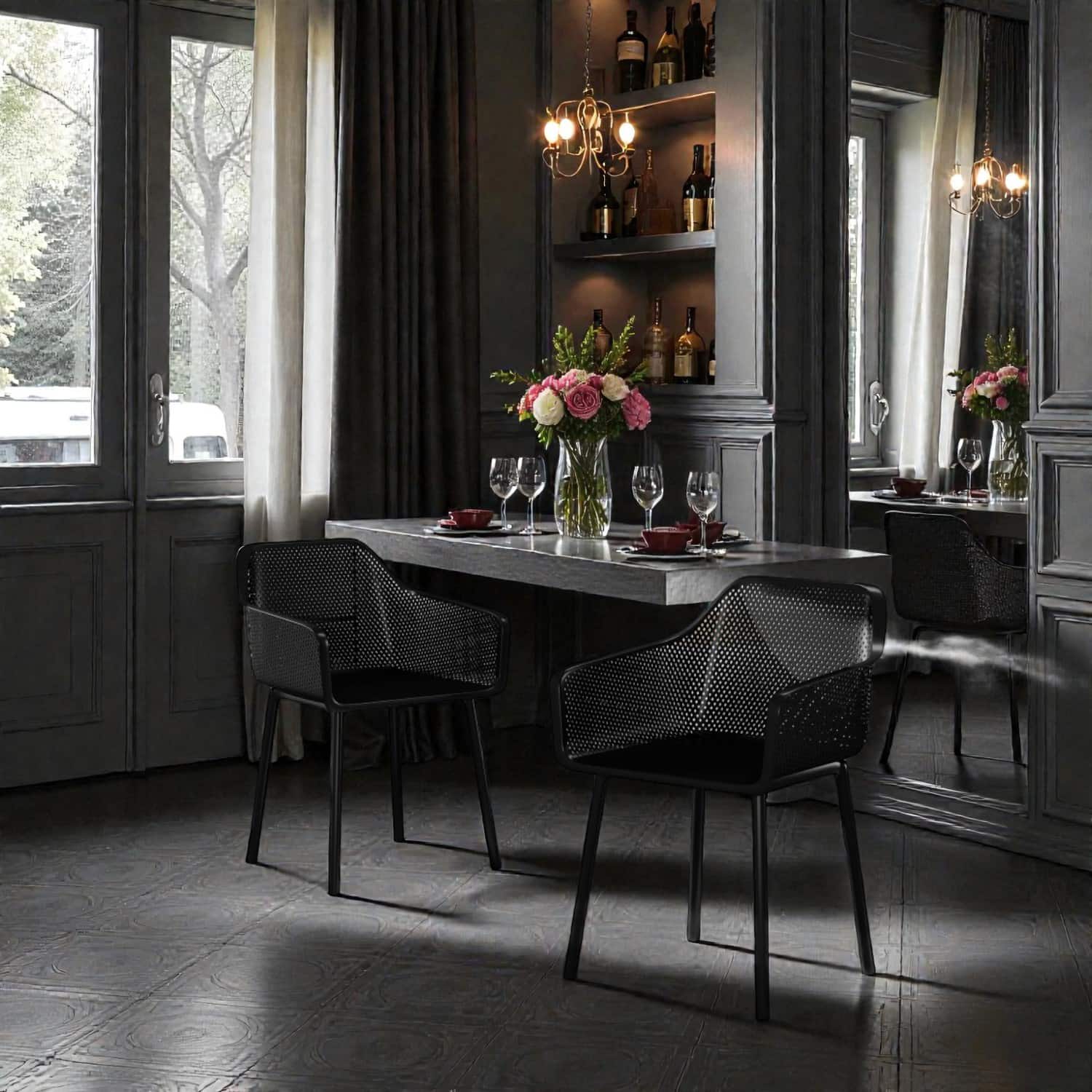 Hivvago - Pair of Stylish Dining Armchairs with Breathable Mesh Back and Durable Plastic Frame - Black