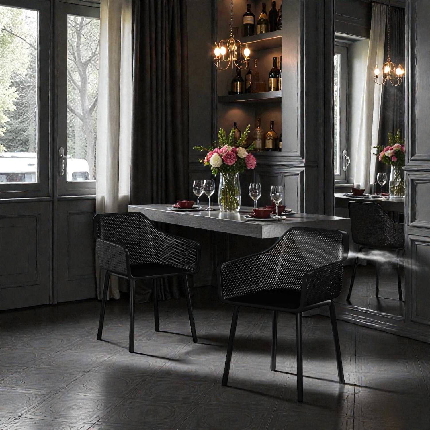 Front. Hivvago - Pair of Stylish Dining Armchairs with Breathable Mesh Back and Durable Plastic Frame - Black.