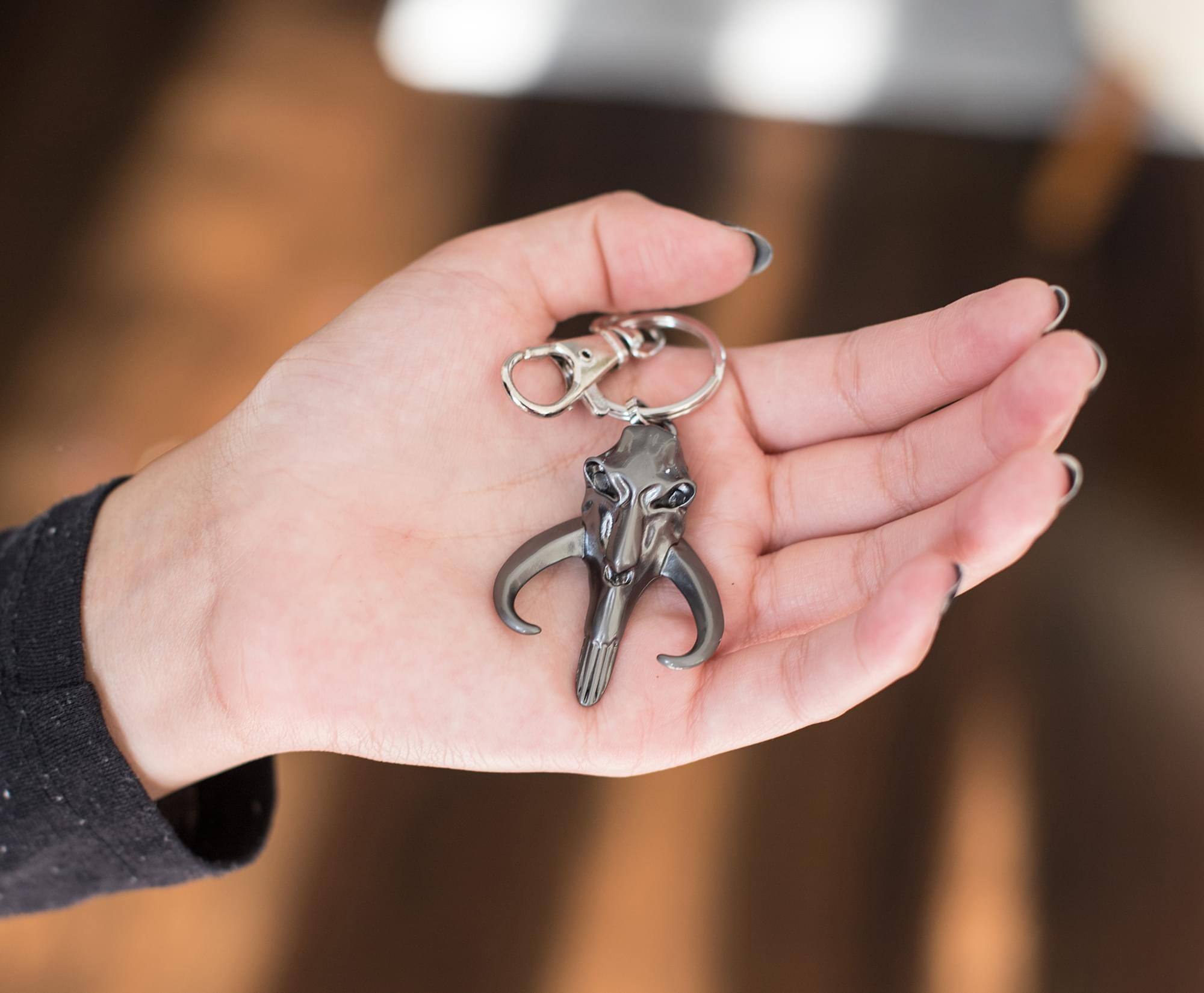 Alt View 3. SalesOne LLC - Star Wars Mandalorian Mythosaur Logo 3D Flat Back Heavy Duty Metal Car Keychain - Silver.